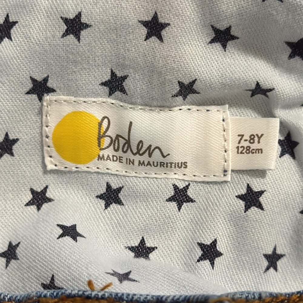 Mini Boden Button Through Dungaree Dress Blue Stretch Denim Overall Western 7-8Y - Picture 7 of 9